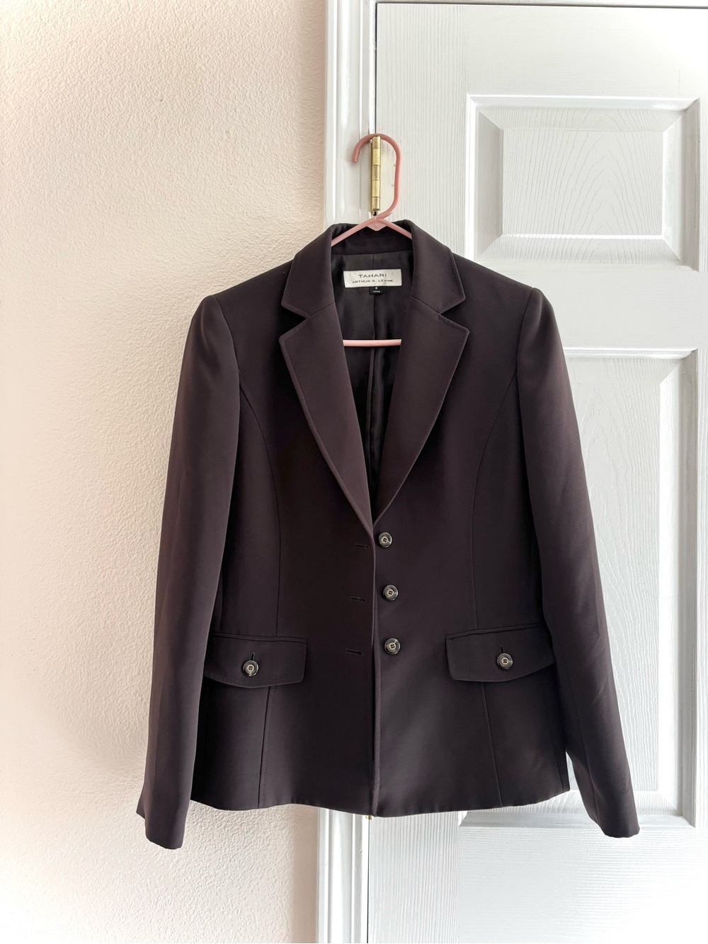 Tahari Arthur S Levine Womens Blazer Jacket Suit Dark Brown Business Size 6